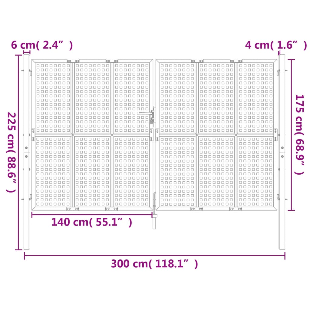 vidaXL Portão de jardim 300x225 cm aço antracite