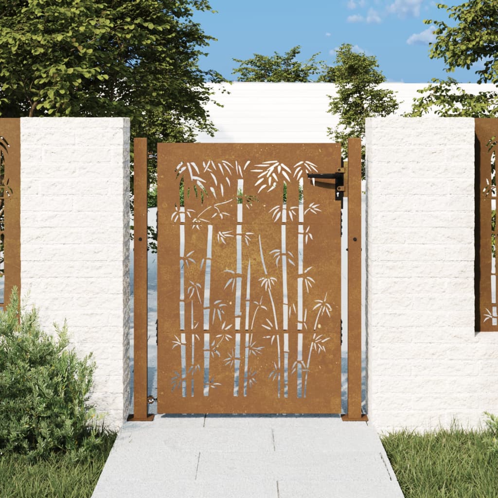 vidaXL Portão de jardim 105x155 cm aço corten design bambu