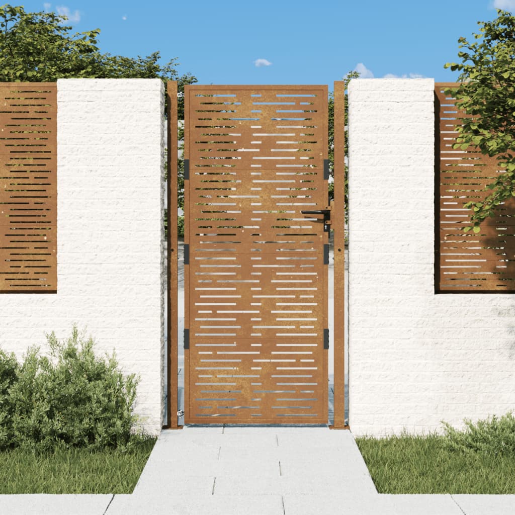 vidaXL Portão de jardim 105x205 cm aço corten design quadrados