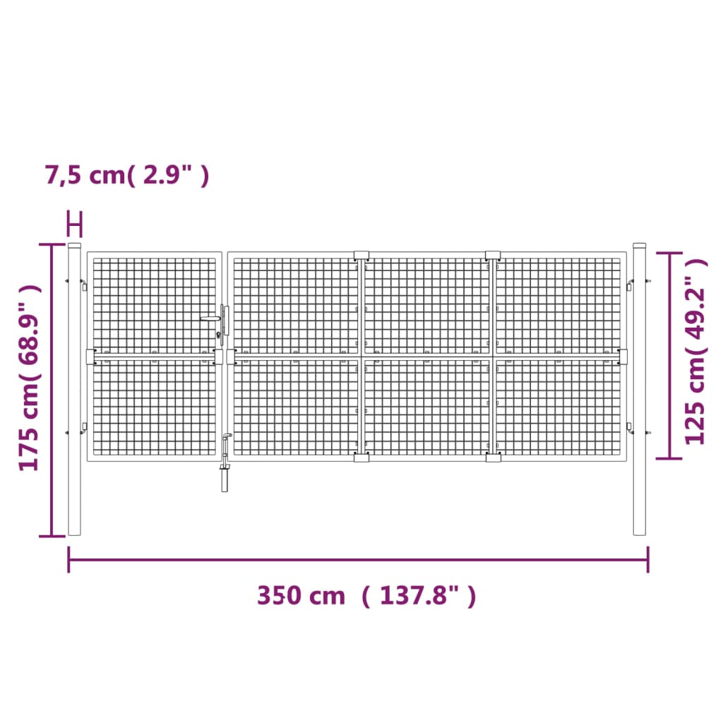 vidaXL Portão de rede para jardim 350x175 cm aço galvanizado antracite