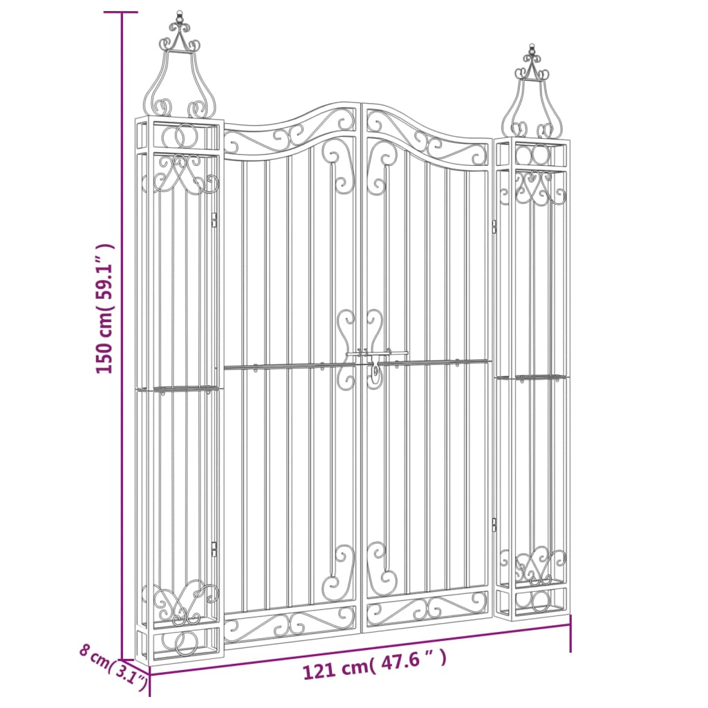 vidaXL Portão de jardim 121x8x150 cm ferro forjado preto