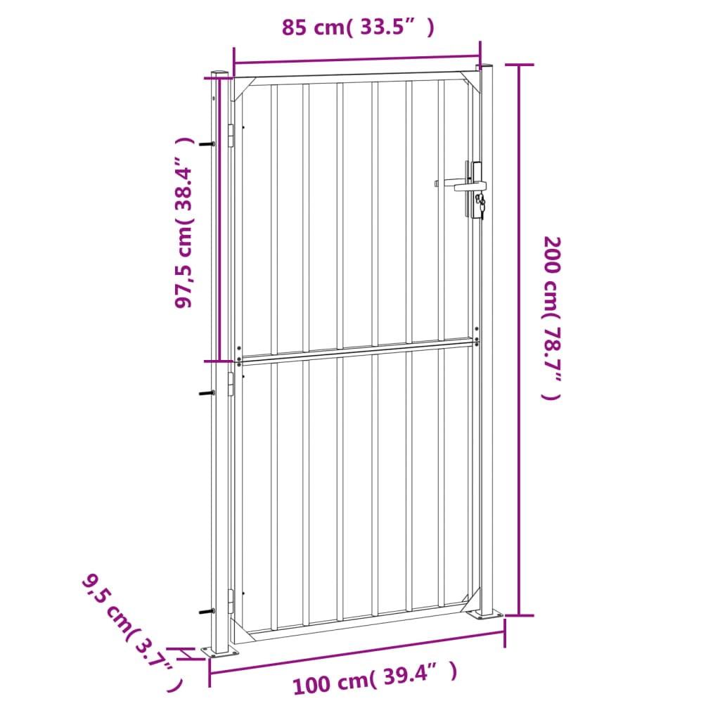 vidaXL Portão de jardim 100x200 cm aço inoxidável