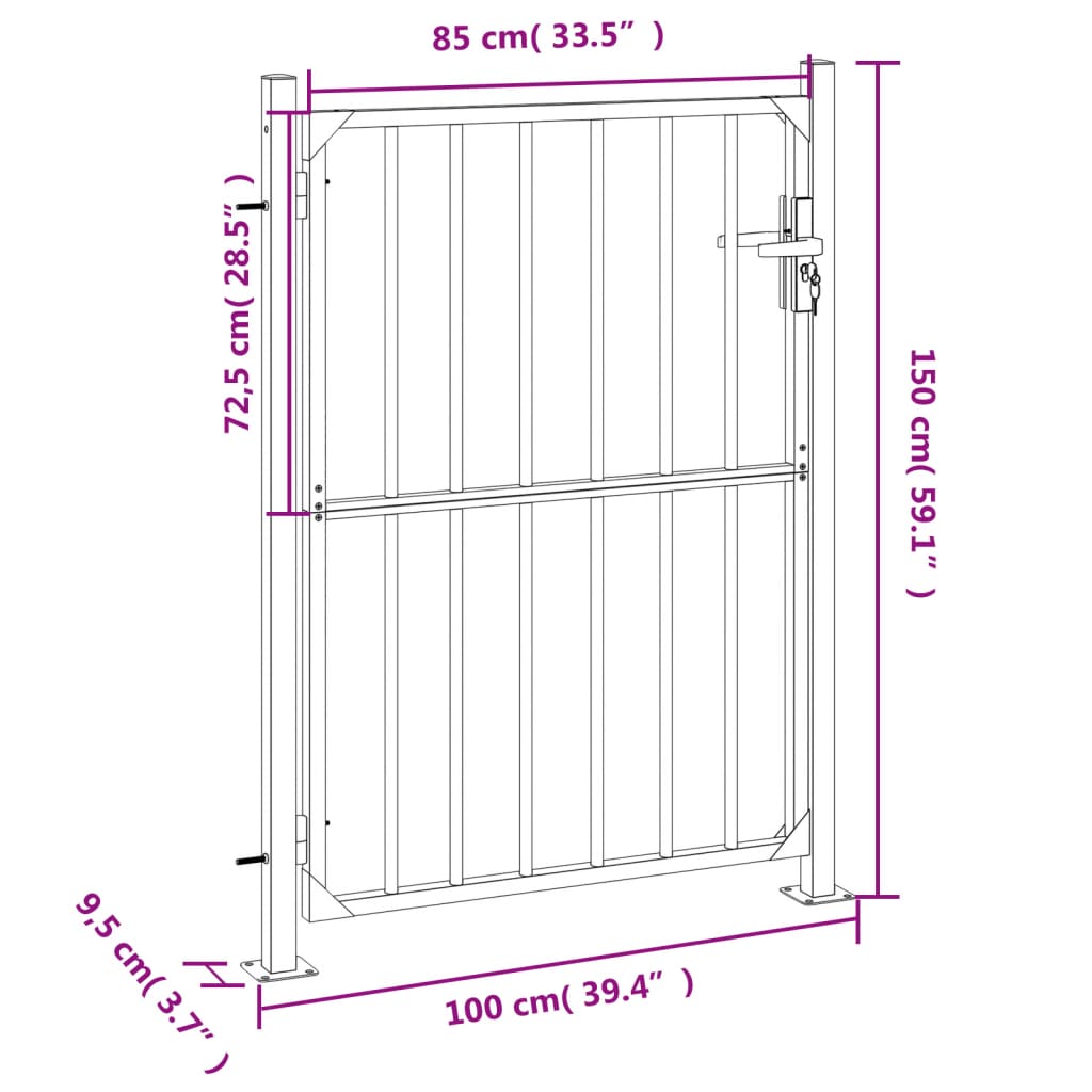 vidaXL Portão de jardim 100x150 cm aço inoxidável