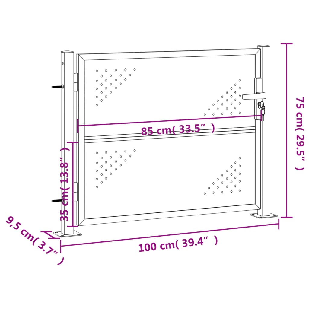 vidaXL Portão de jardim 100x75 cm aço inoxidável