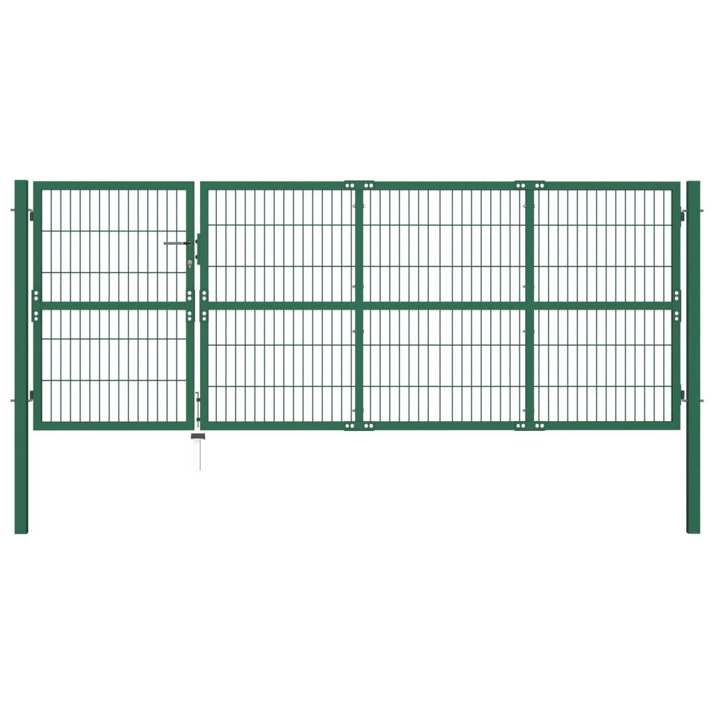 vidaXL Portão para cerca de jardim com postes 350x120 cm aço verde