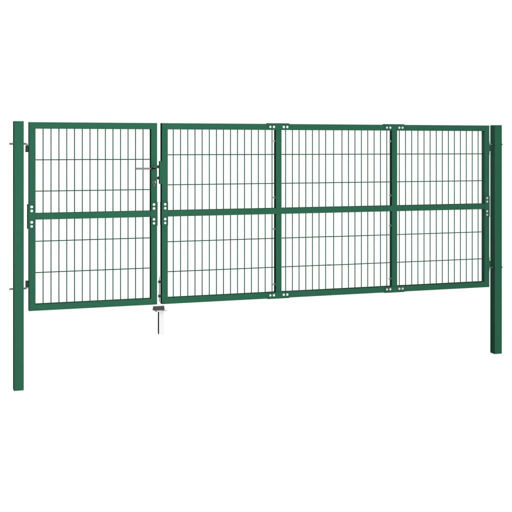 vidaXL Portão para cerca de jardim com postes 350x120 cm aço verde