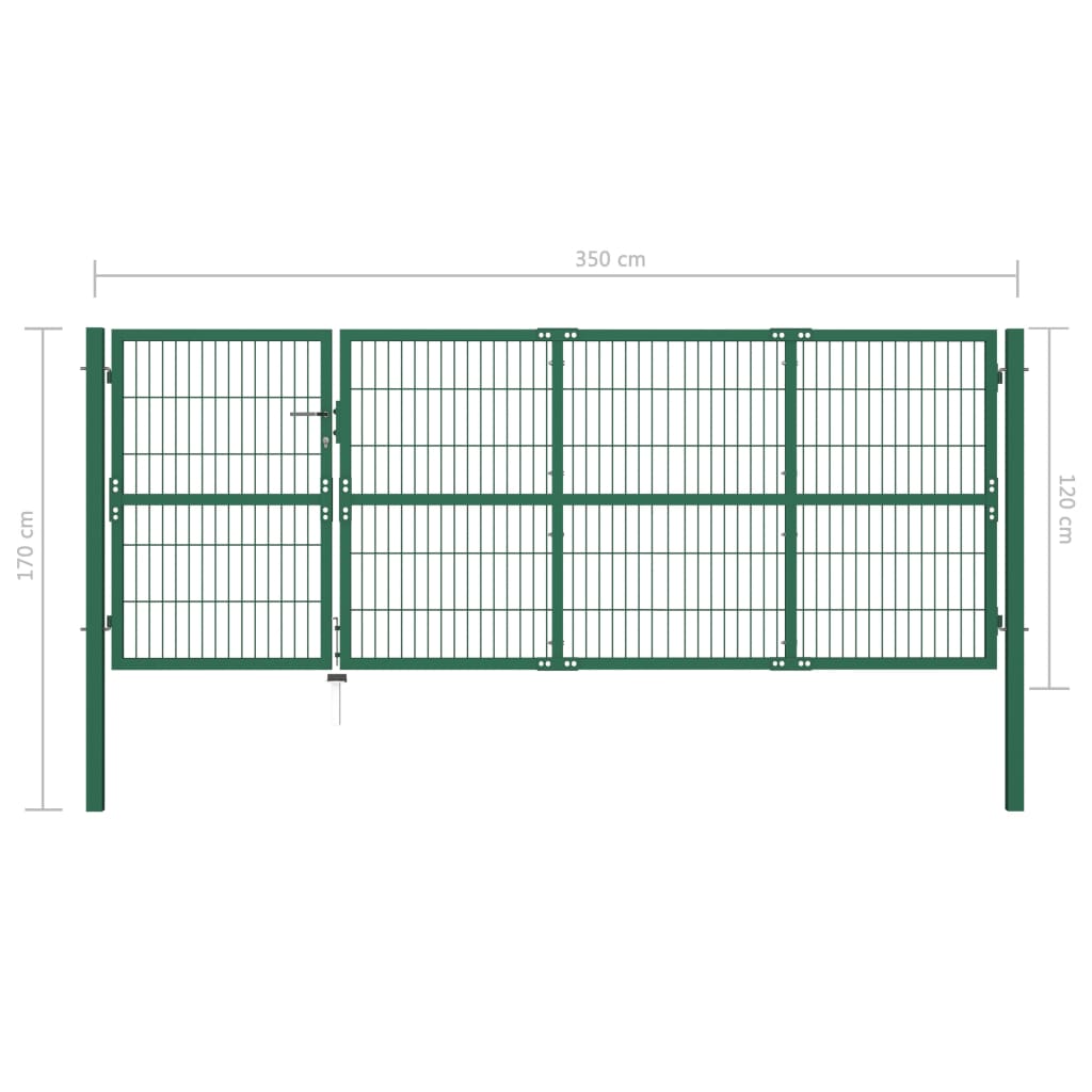 vidaXL Portão para cerca de jardim com postes 350x120 cm aço verde