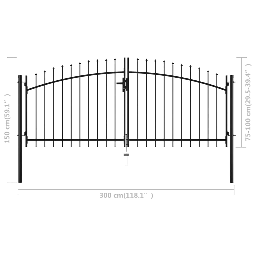 vidaXL Portão de cerca com porta dupla e topo em lanças 300x150 cm