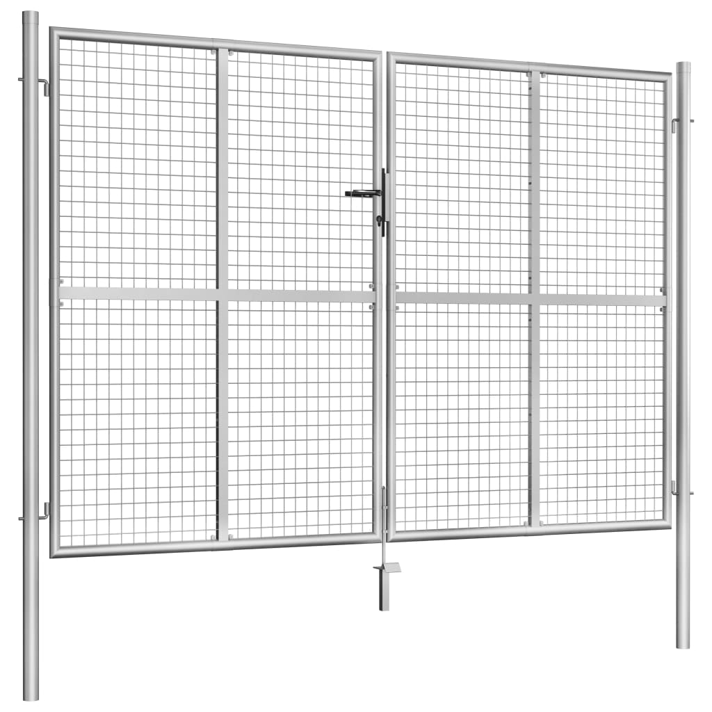 vidaXL Portão de jardim em aço galvanizado 306x225 cm prateado