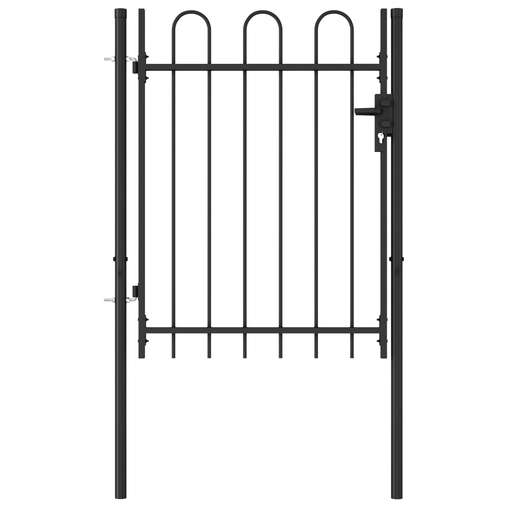 vidaXL Portão de vedação individual com topo arqueado aço 1x1,2m preto