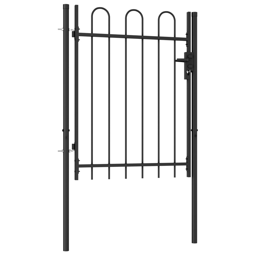 vidaXL Portão de vedação individual com topo arqueado aço 1x1,2m preto