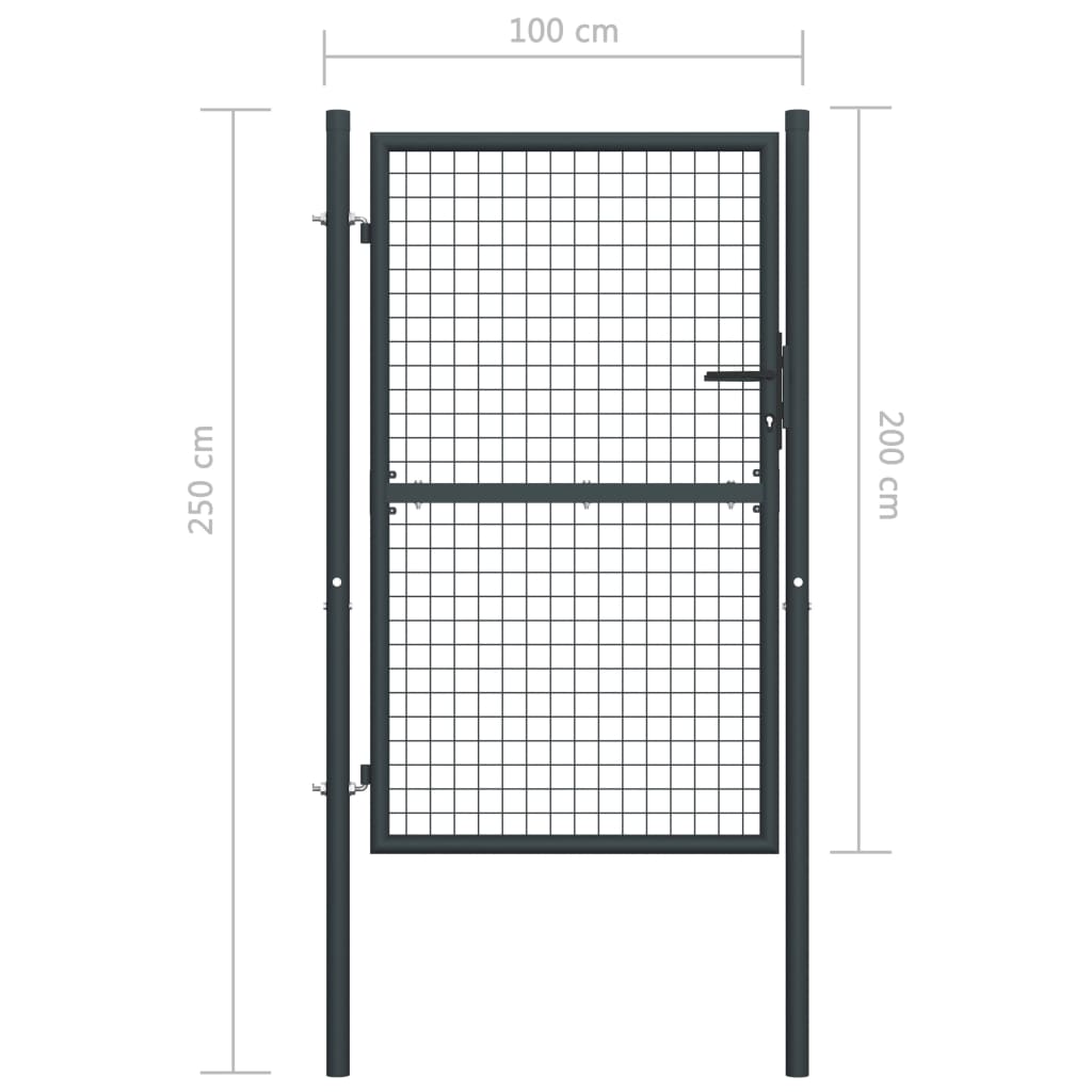 vidaXL Portão de jardim em rede aço galvanizado 100x250 cm cinzento