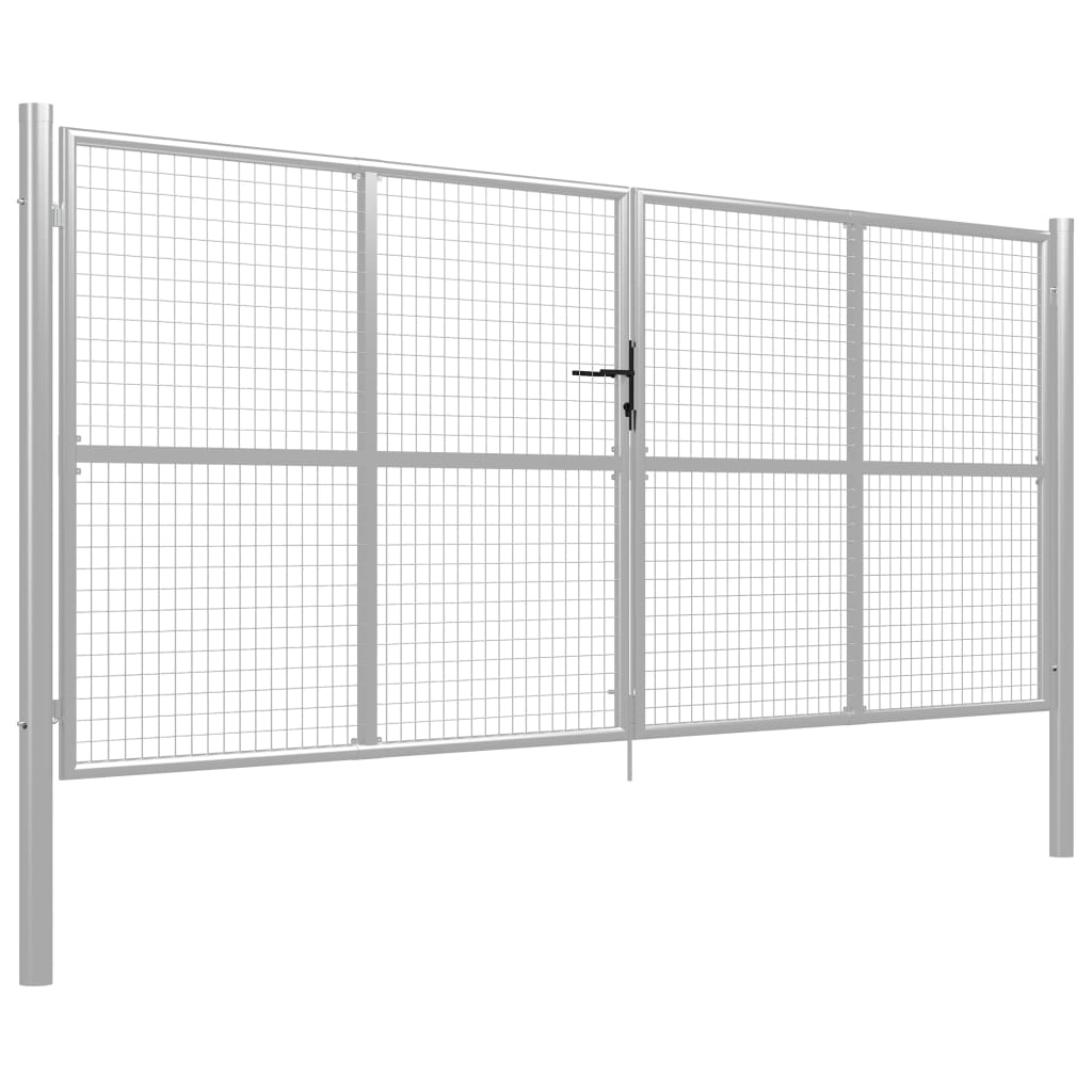 vidaXL Portão de jardim em aço galvanizado 415x200 cm prateado