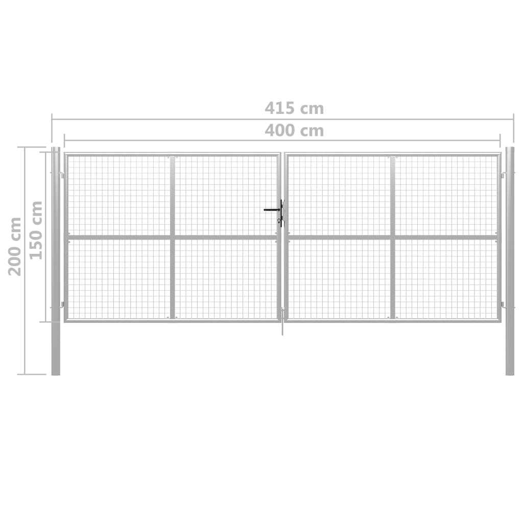 vidaXL Portão de jardim em aço galvanizado 415x200 cm prateado