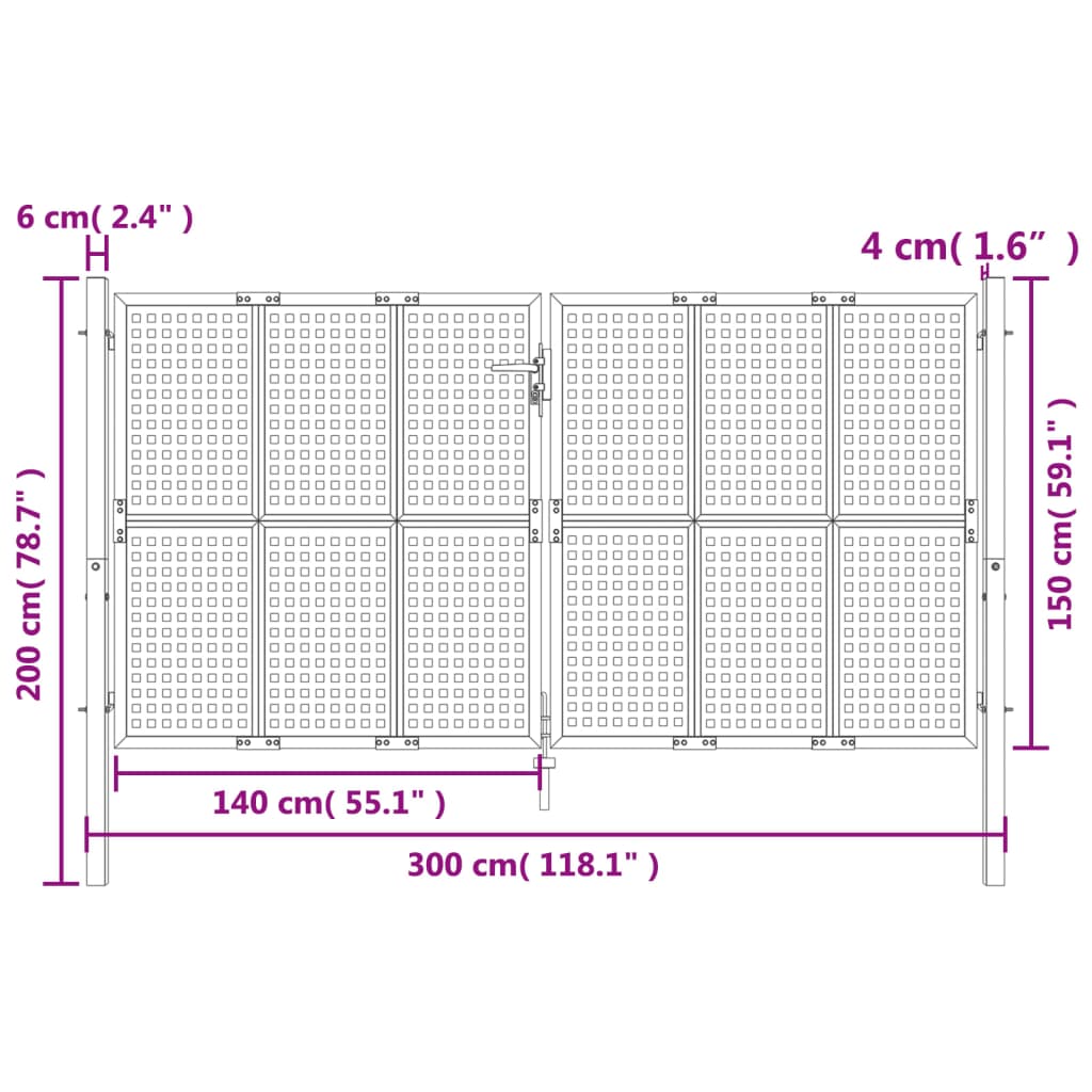 vidaXL Portão de jardim 300x200 cm aço antracite