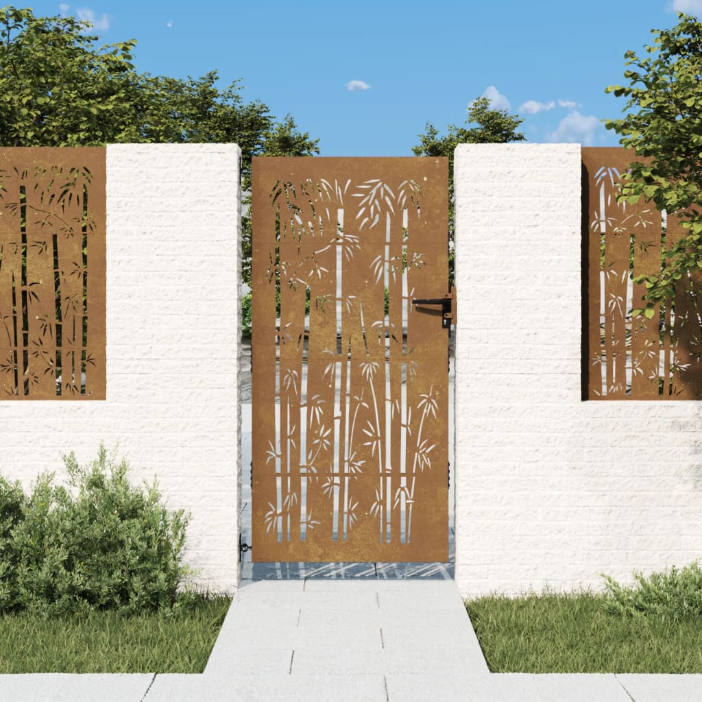 vidaXL Portão de jardim 85x200 cm aço corten design bambu