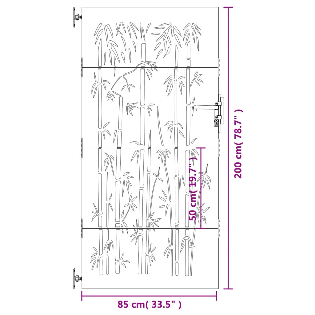 vidaXL Portão de jardim 85x200 cm aço corten design bambu