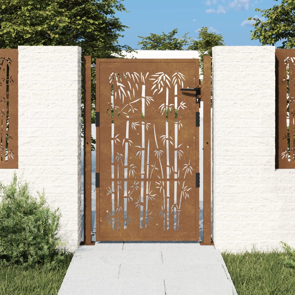 vidaXL Portão de jardim 105x130 cm aço corten design bambu