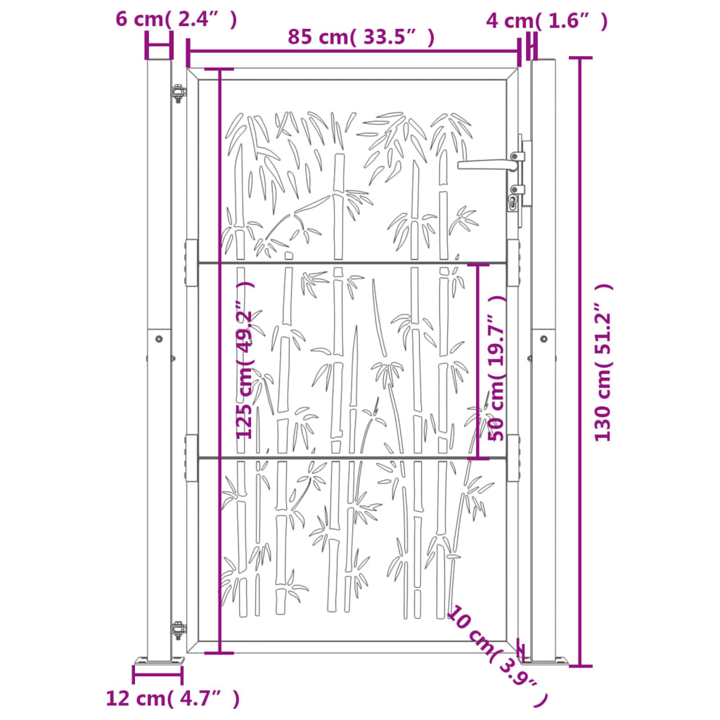 vidaXL Portão de jardim 105x130 cm aço corten design bambu