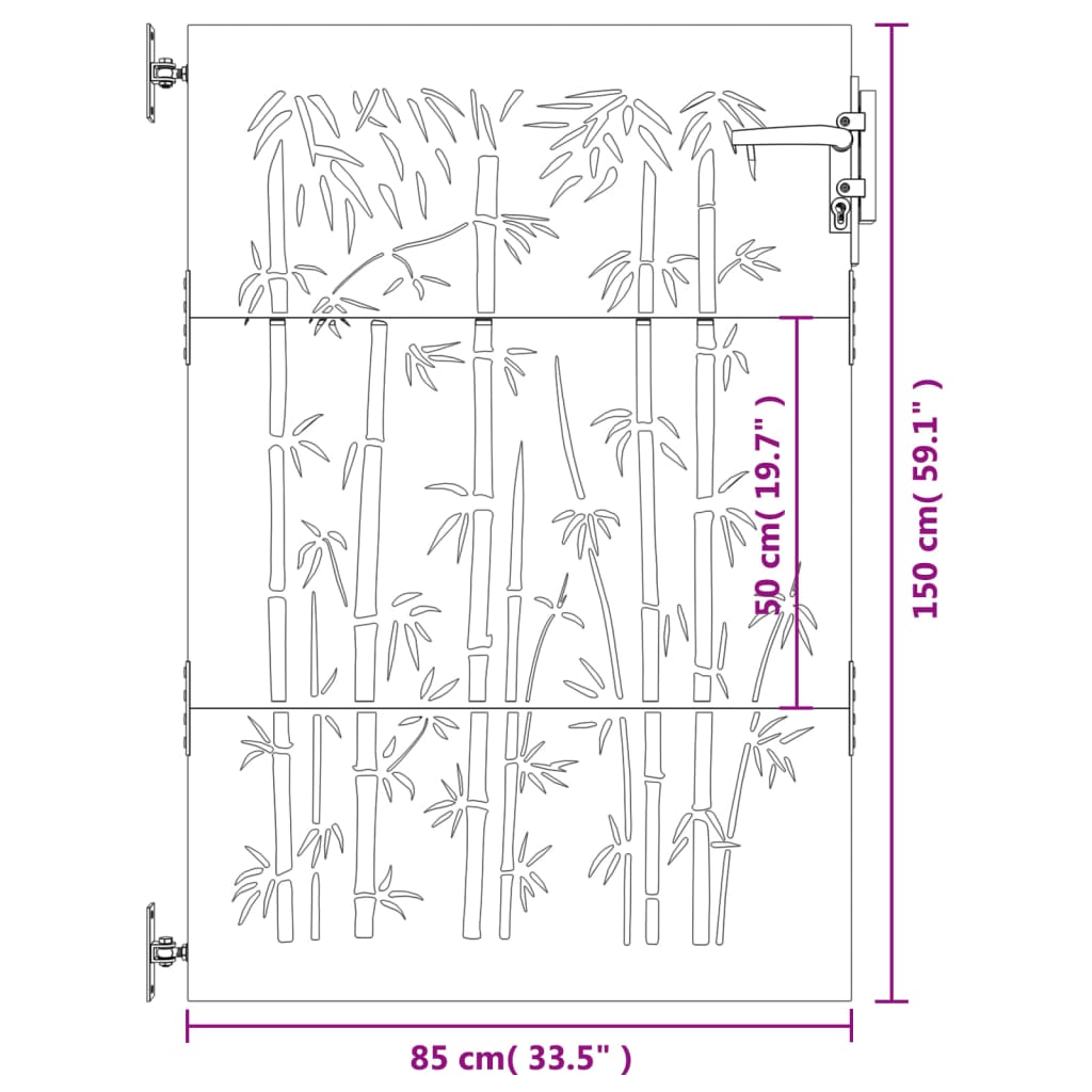 vidaXL Portão de jardim 85x150 cm aço corten design bambu