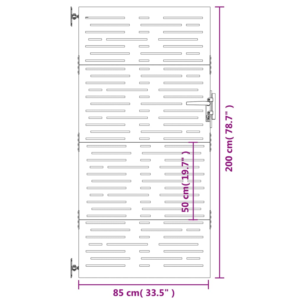 vidaXL Portão de jardim 85x200 cm aço corten design quadrados