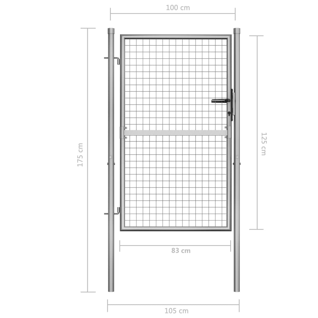 vidaXL Portão de jardim em aço galvanizado 105x175 cm prateado