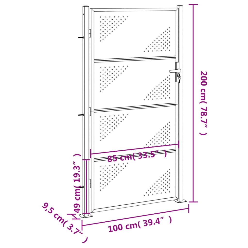 vidaXL Portão de jardim 100x200 cm aço inoxidável