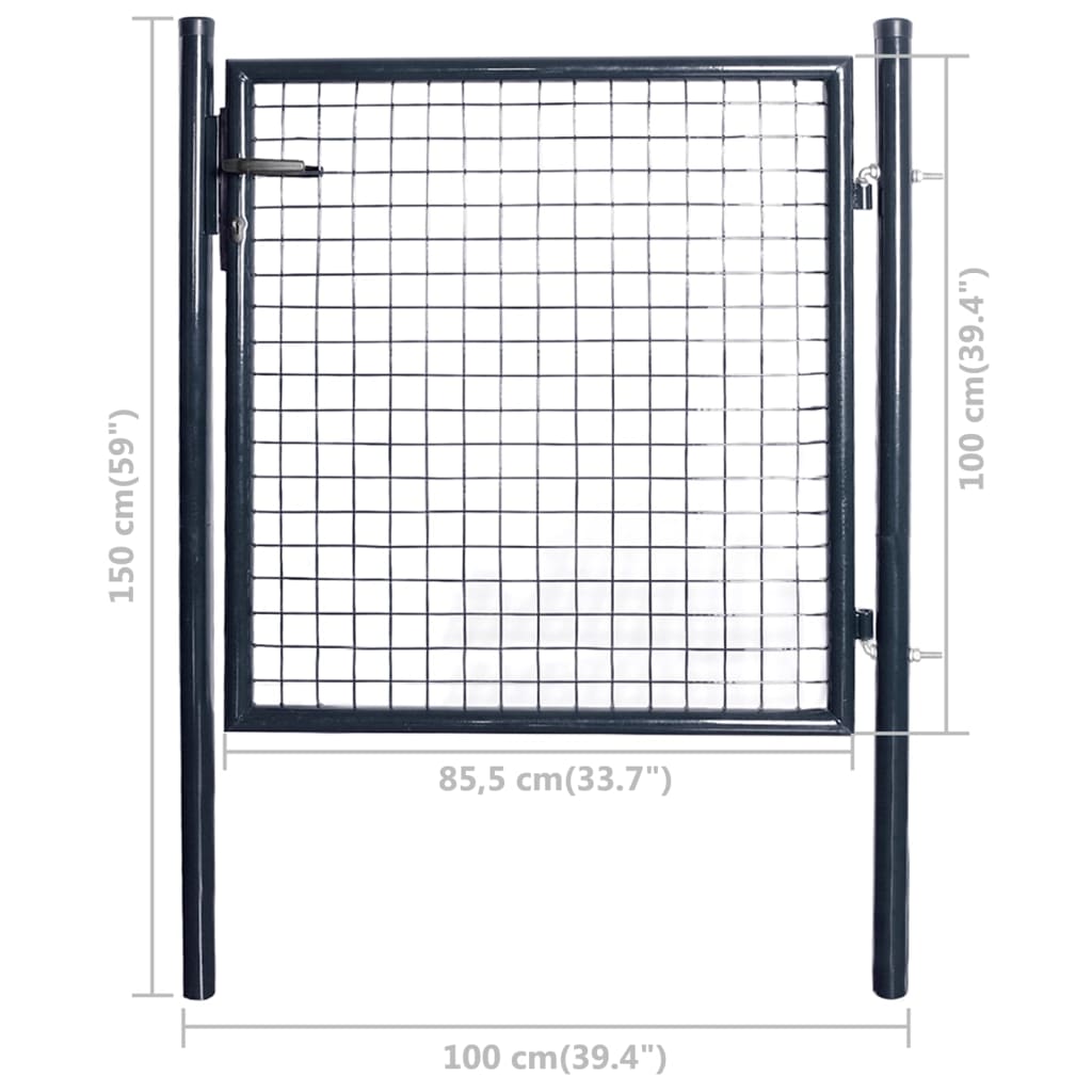 vidaXL Portão de jardim em rede aço galvanizado 85,5x100 cm cinzento