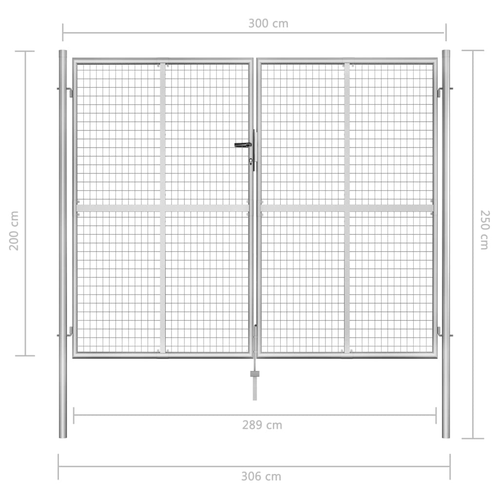 vidaXL Portão de jardim em aço galvanizado 306x250 cm prateado