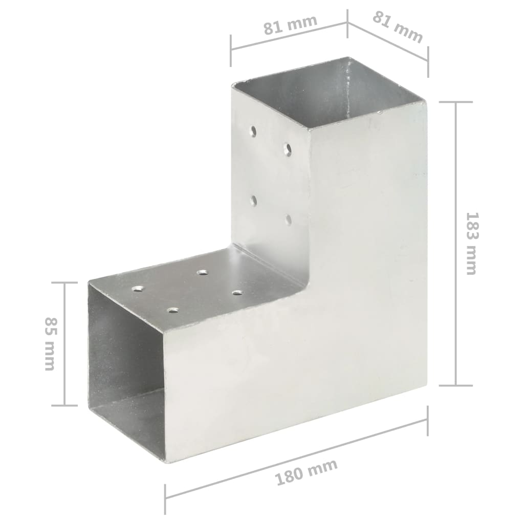 vidaXL Base para poste em forma de L 81x81 mm metal galvanizado