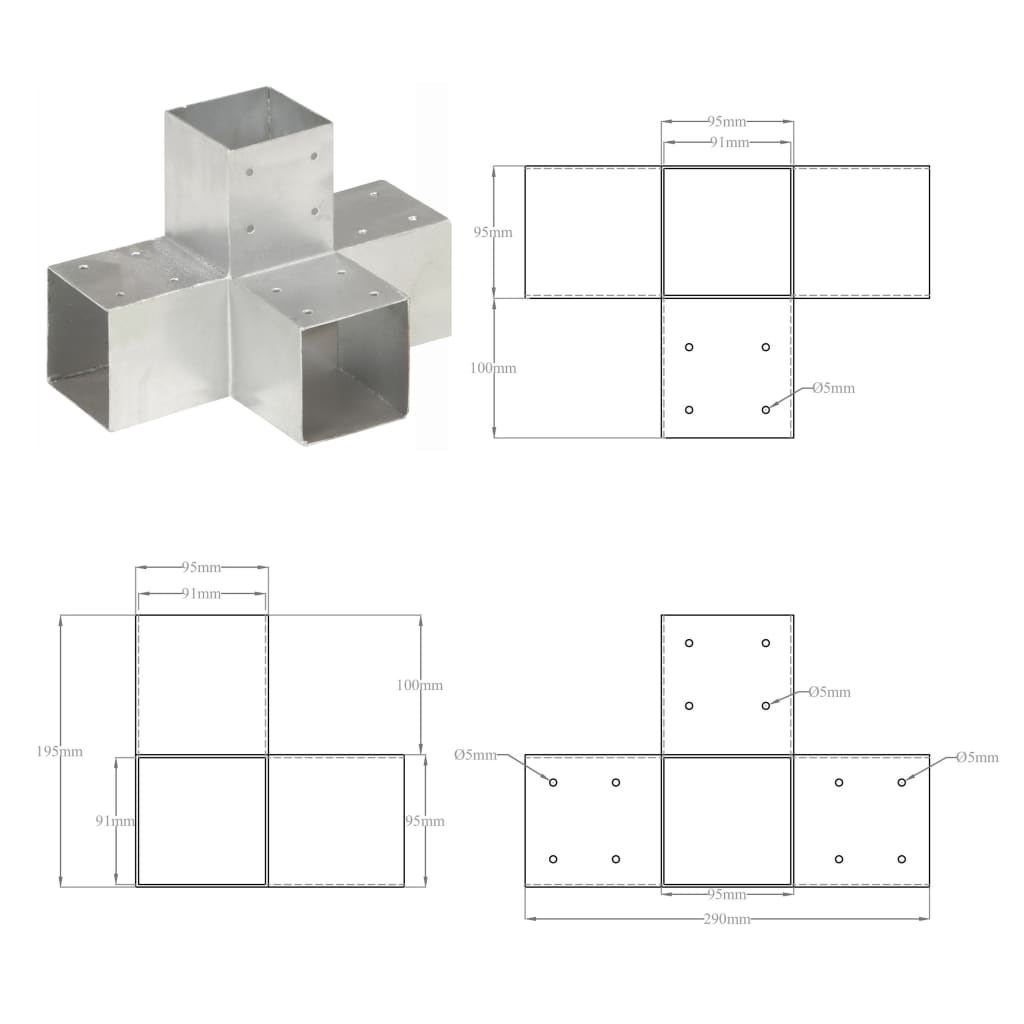 vidaXL Base para poste em forma de X 91x91 mm metal galvanizado