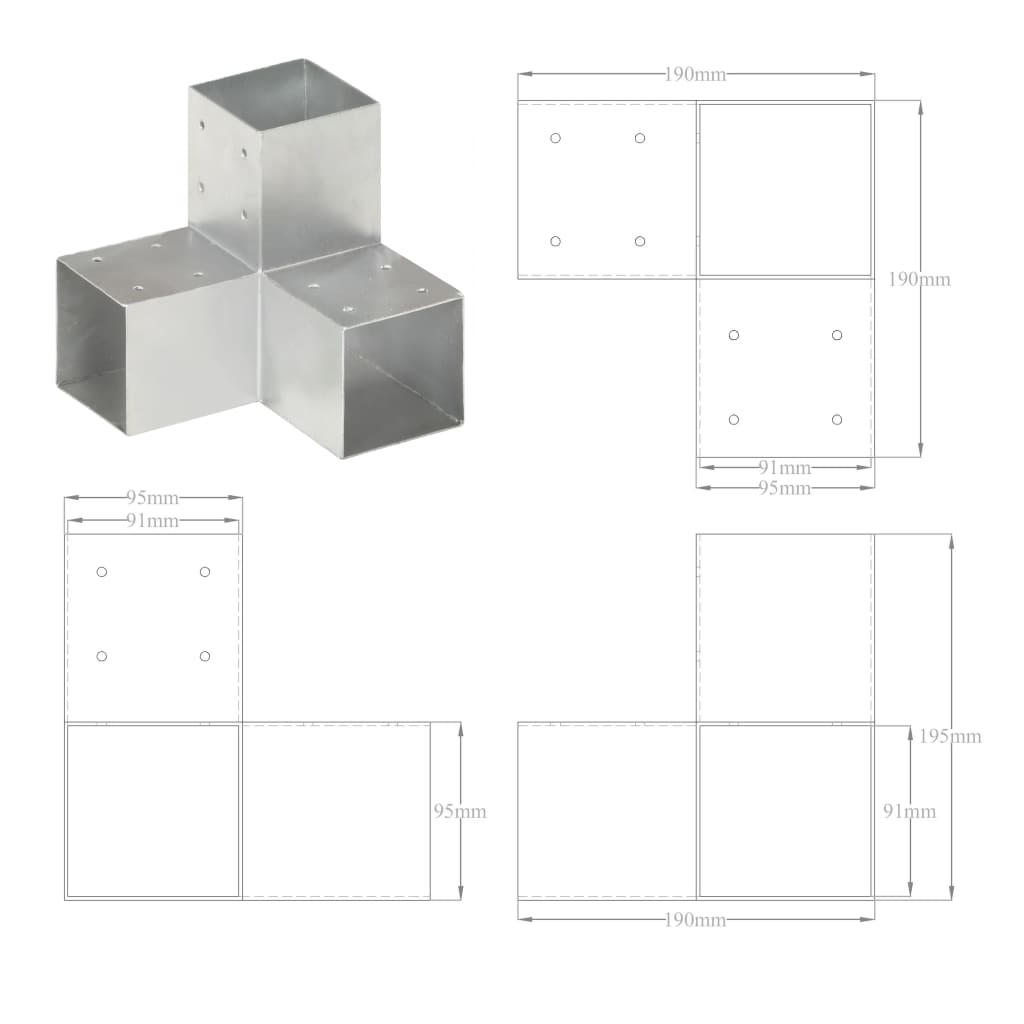 vidaXL Base para poste em forma de Y 91x91 mm metal galvanizado