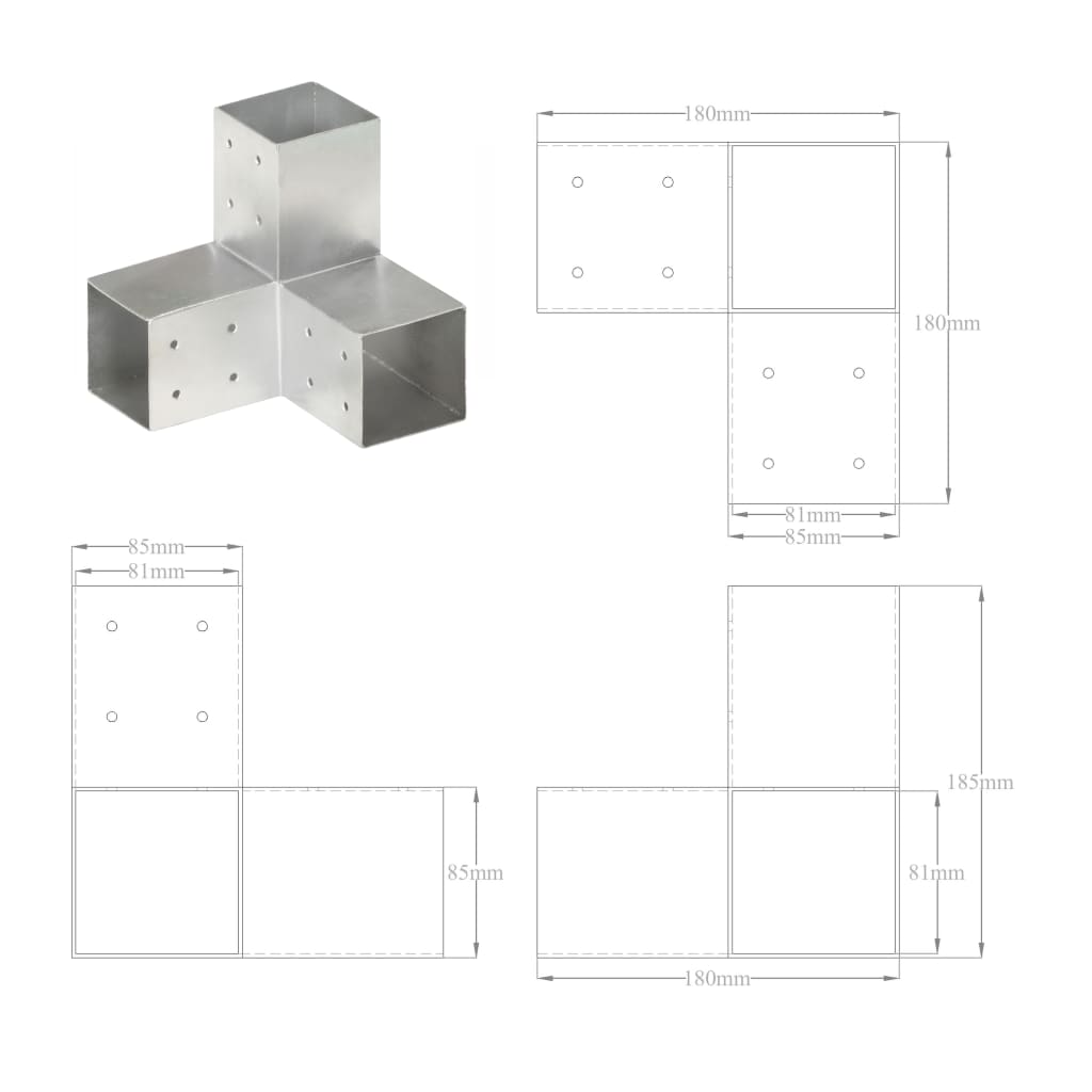 vidaXL Base para poste em forma de Y 81x81 mm metal galvanizado