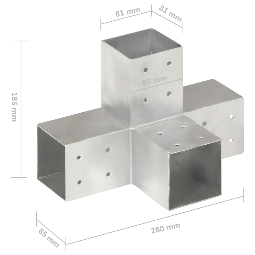 vidaXL Base para poste em forma de X 81x81 mm metal galvanizado