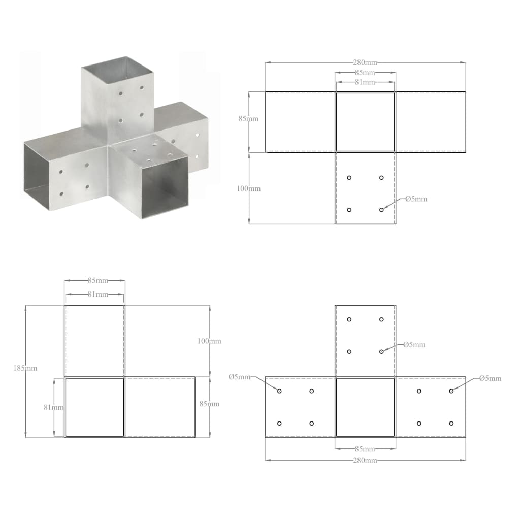 vidaXL Base para poste em forma de X 81x81 mm metal galvanizado