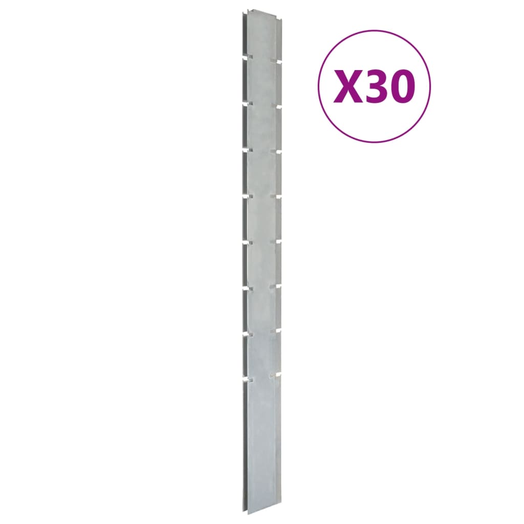 vidaXL Postes de vedação jardim 30 pcs 220 cm aço galvanizado prateado