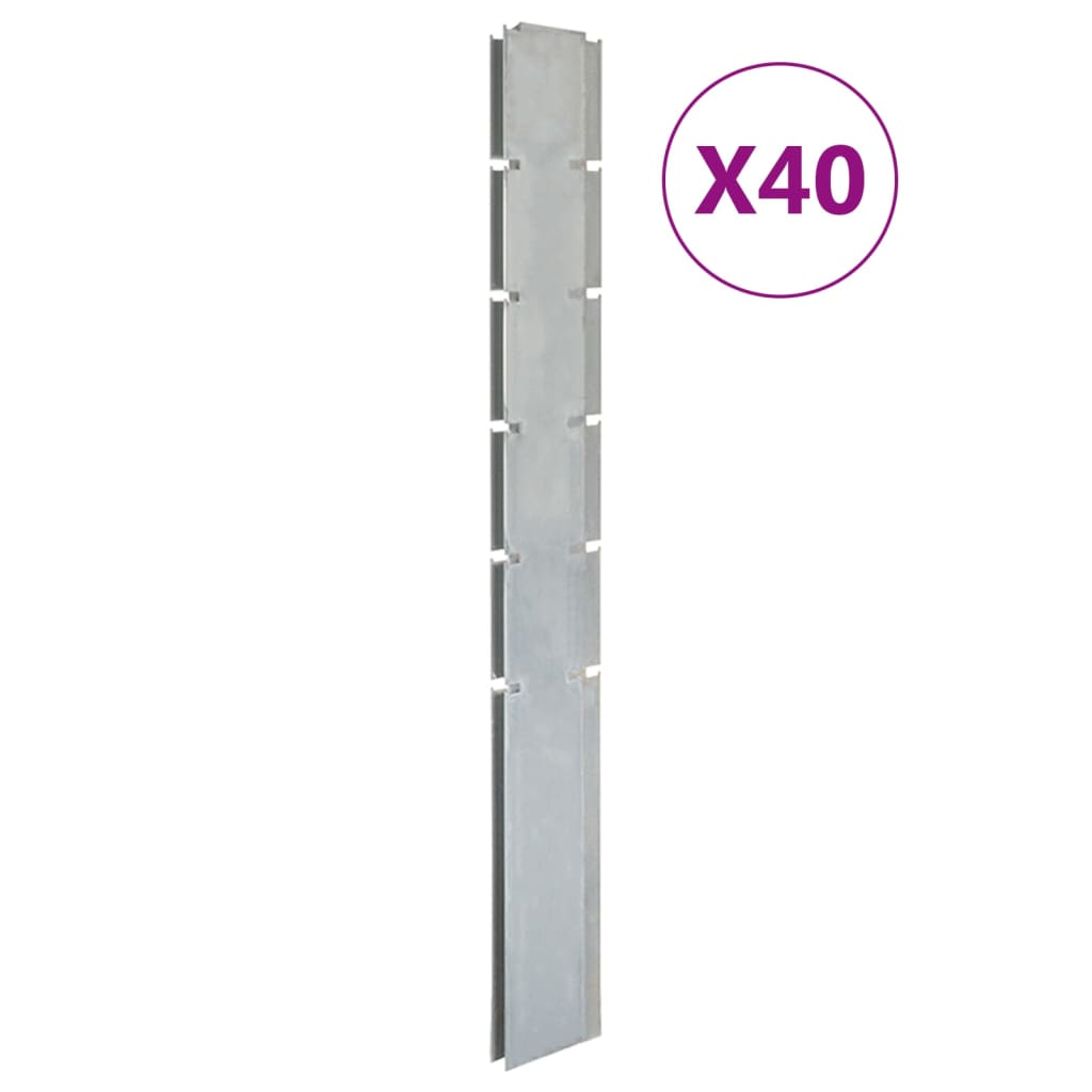 vidaXL Postes de vedação jardim 40 pcs 160 cm aço galvanizado prateado