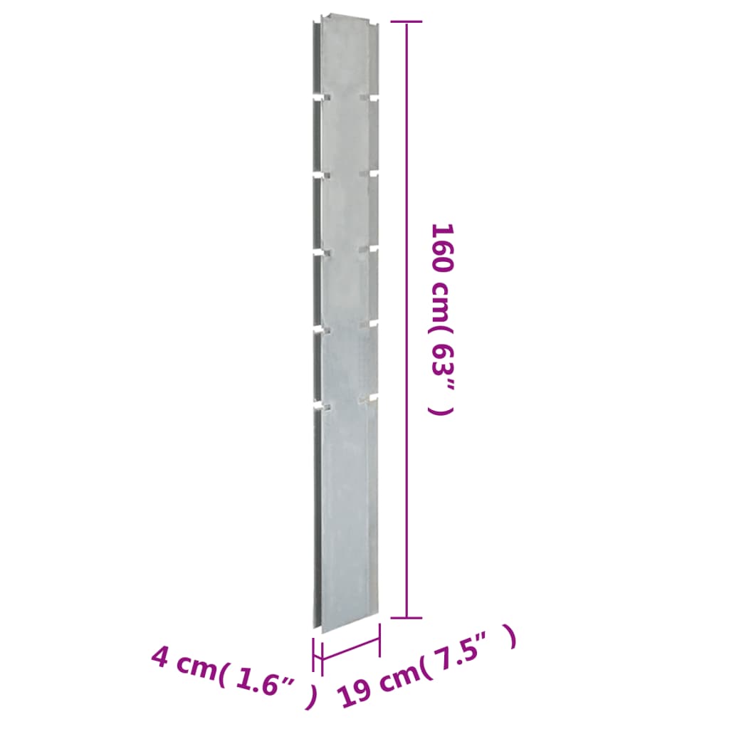 vidaXL Postes de vedação jardim 40 pcs 160 cm aço galvanizado prateado