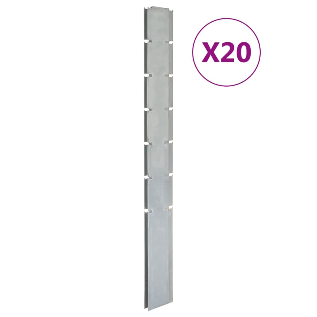 vidaXL Postes de vedação jardim 20 pcs 180 cm aço galvanizado prateado