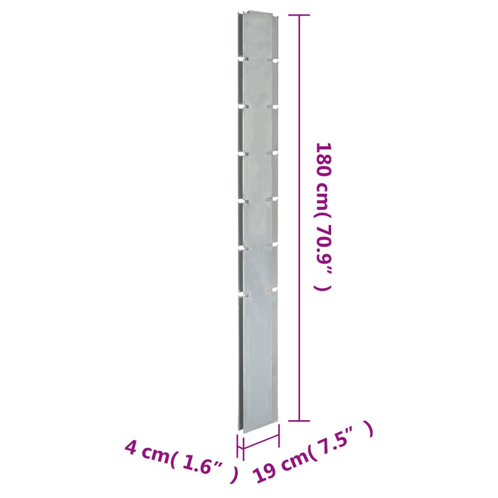 vidaXL Postes de vedação jardim 20 pcs 180 cm aço galvanizado prateado