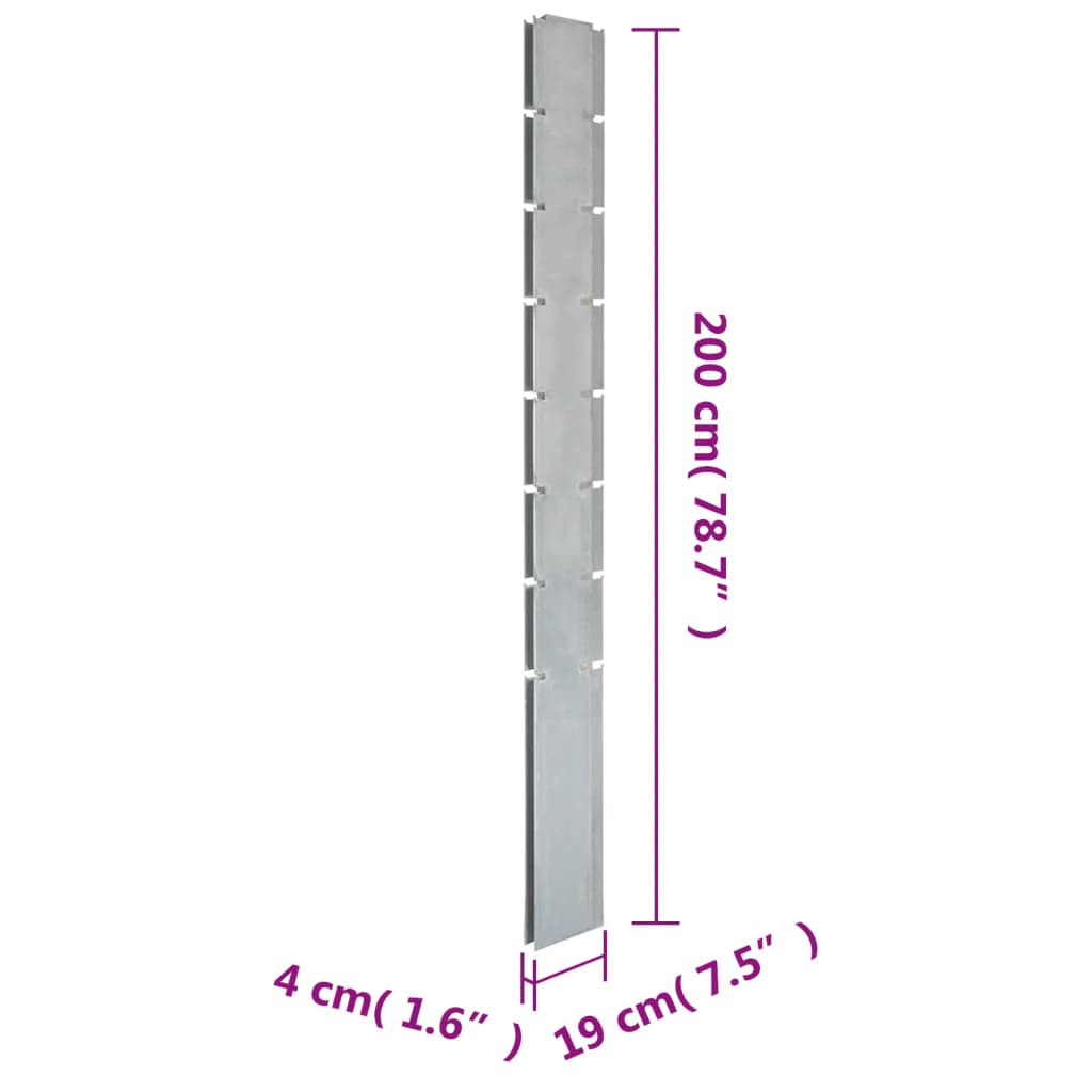 vidaXL Poste de vedação gabião 200 cm aço galvanizado prateado