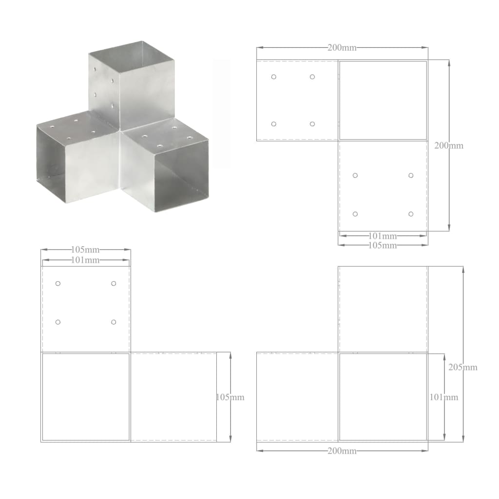 vidaXL Base para poste em forma de Y 101x101 mm metal galvanizado