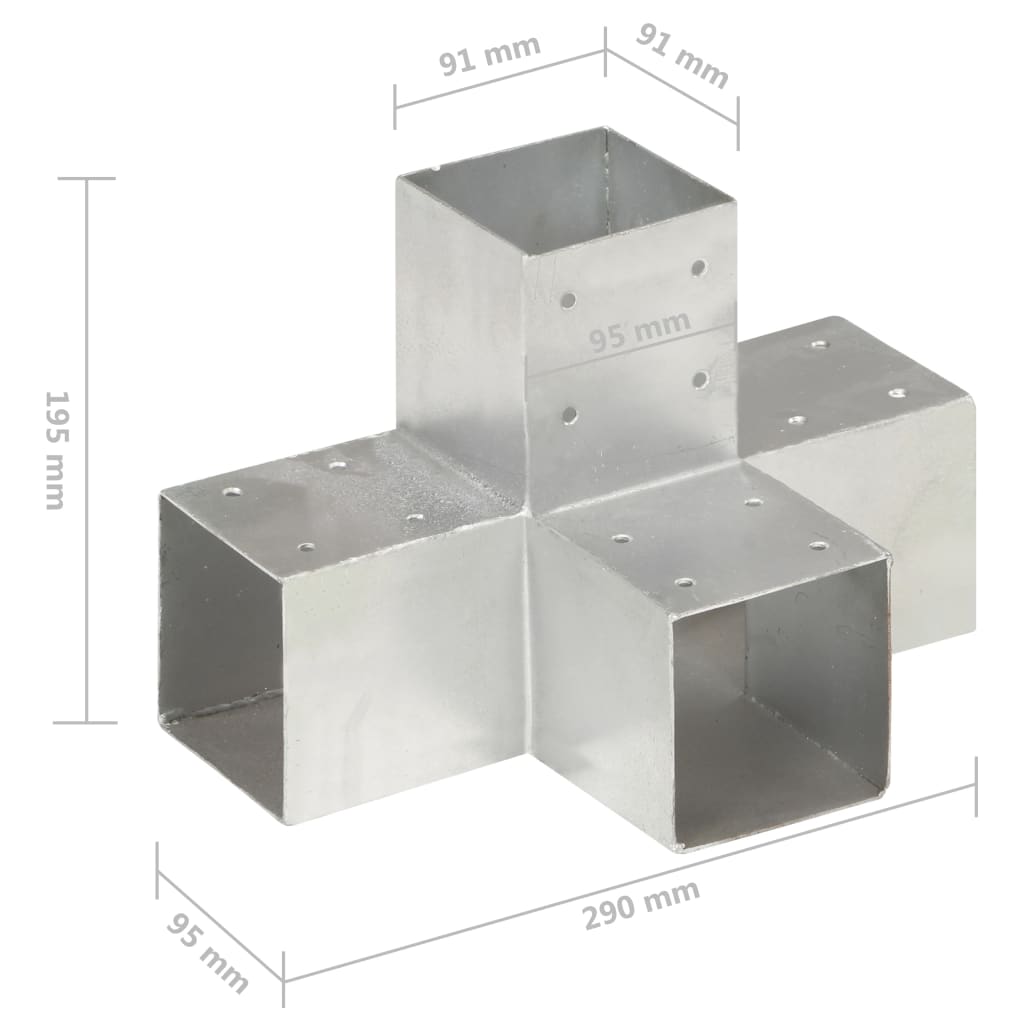 vidaXL Bases para poste em forma de X 4 pcs 91x91 mm metal galvanizado