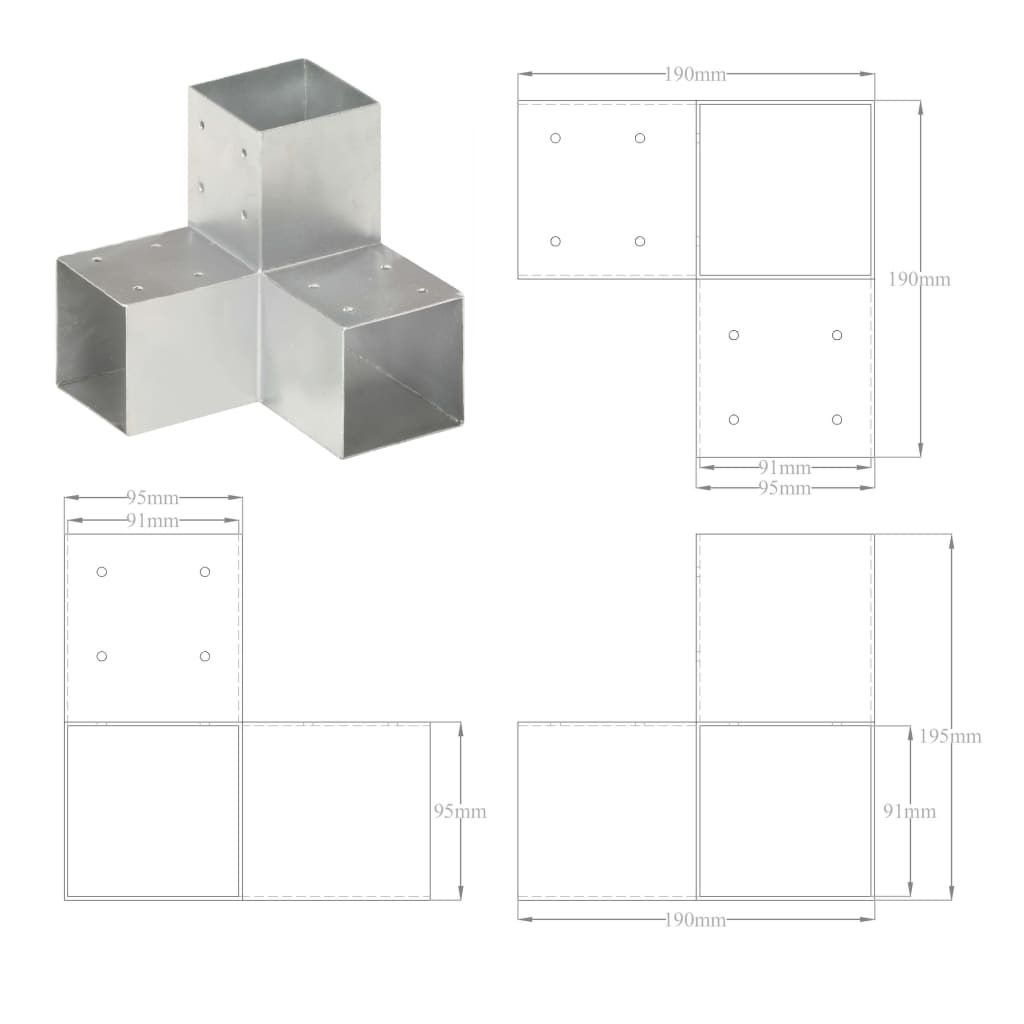 vidaXL Bases para poste em forma de Y 4 pcs 91x91 mm metal galvanizado