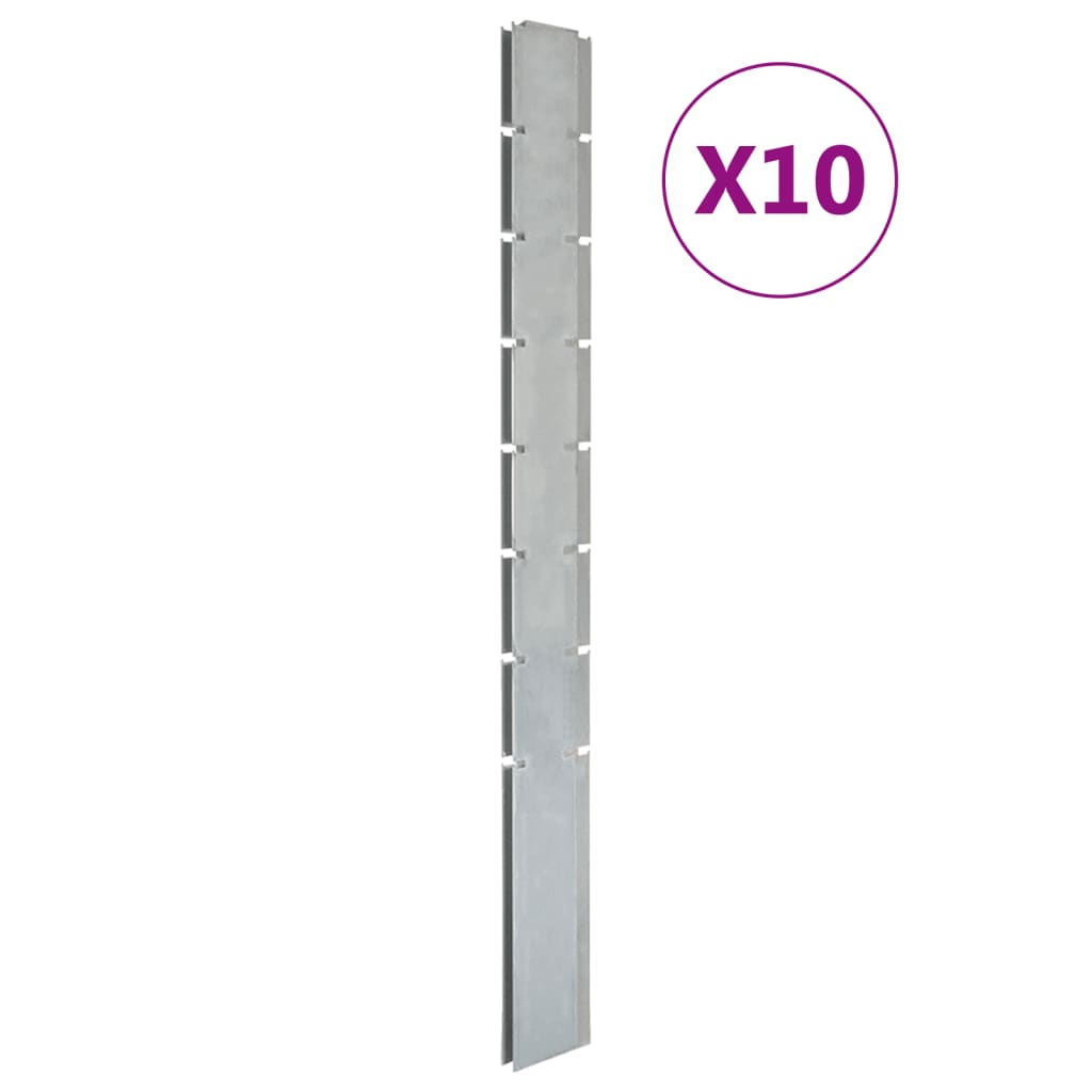 vidaXL Postes de vedação jardim 10 pcs 200 cm aço galvanizado prateado