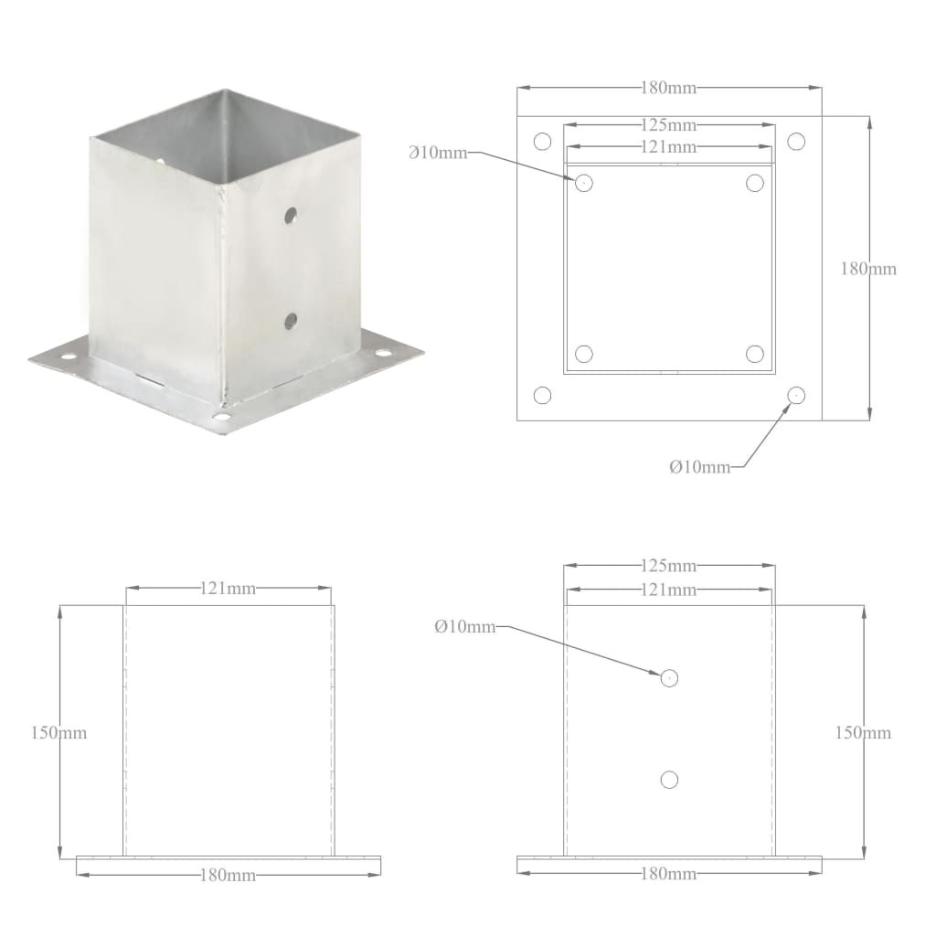 vidaXL Suportes para postes 4 pcs metal galvanizado 121 mm