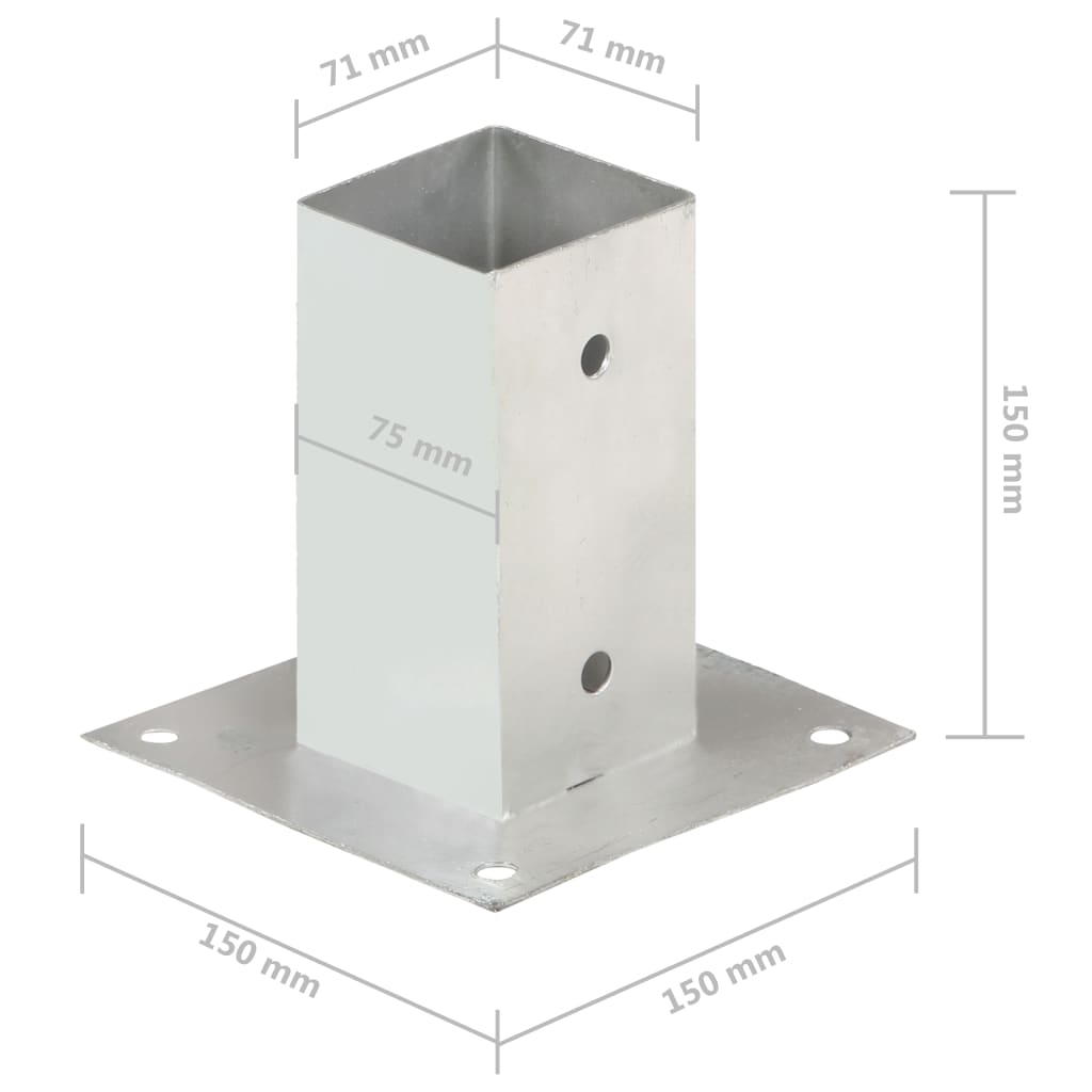 vidaXL Suportes para postes 4 pcs metal galvanizado 71 mm