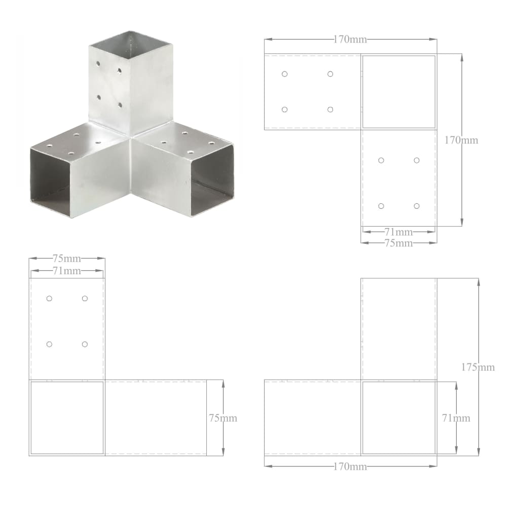 vidaXL Bases para poste em forma de Y 4 pcs 71x71 mm metal galvanizado