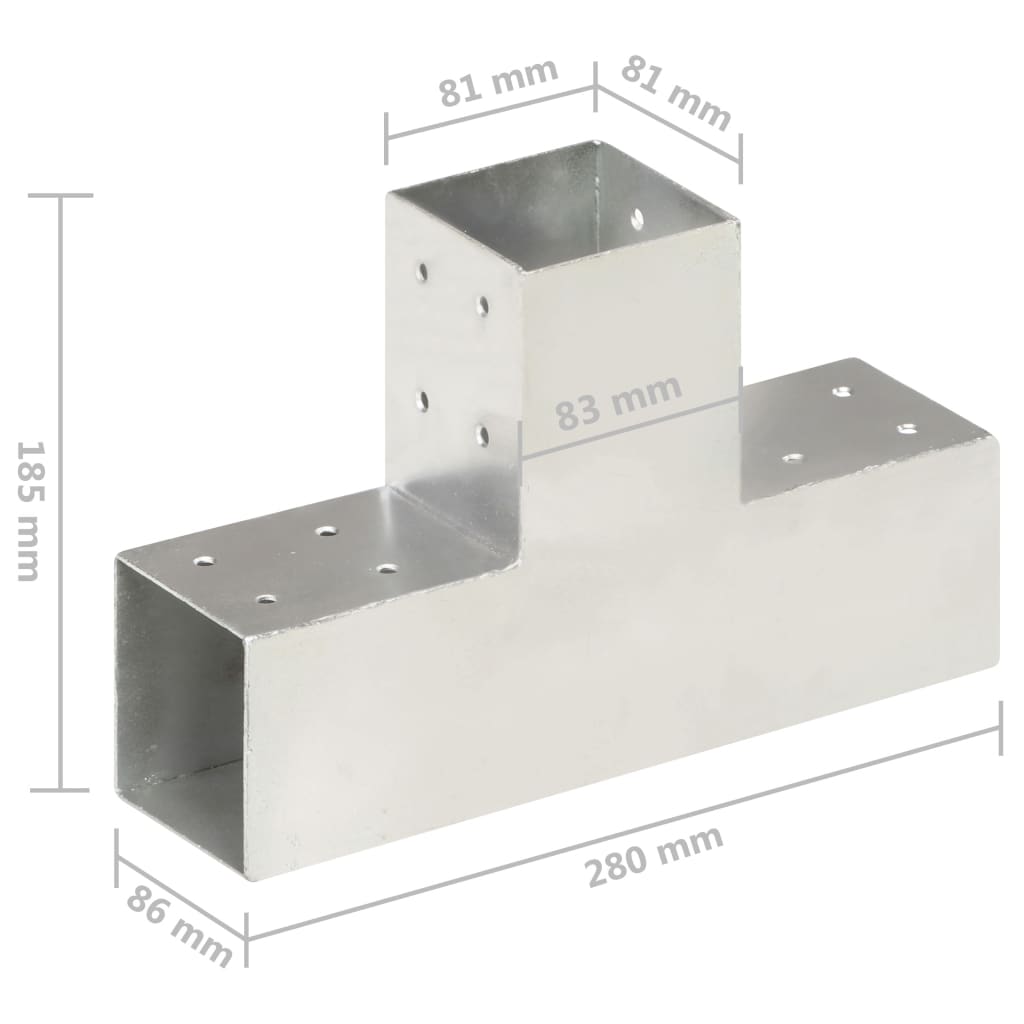 vidaXL Bases para poste em forma de T 4 pcs 81x81 mm metal galvanizado