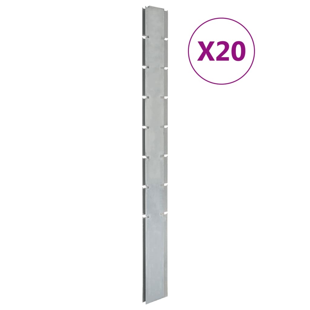 vidaXL Postes de vedação jardim 20 pcs 200 cm aço galvanizado prateado